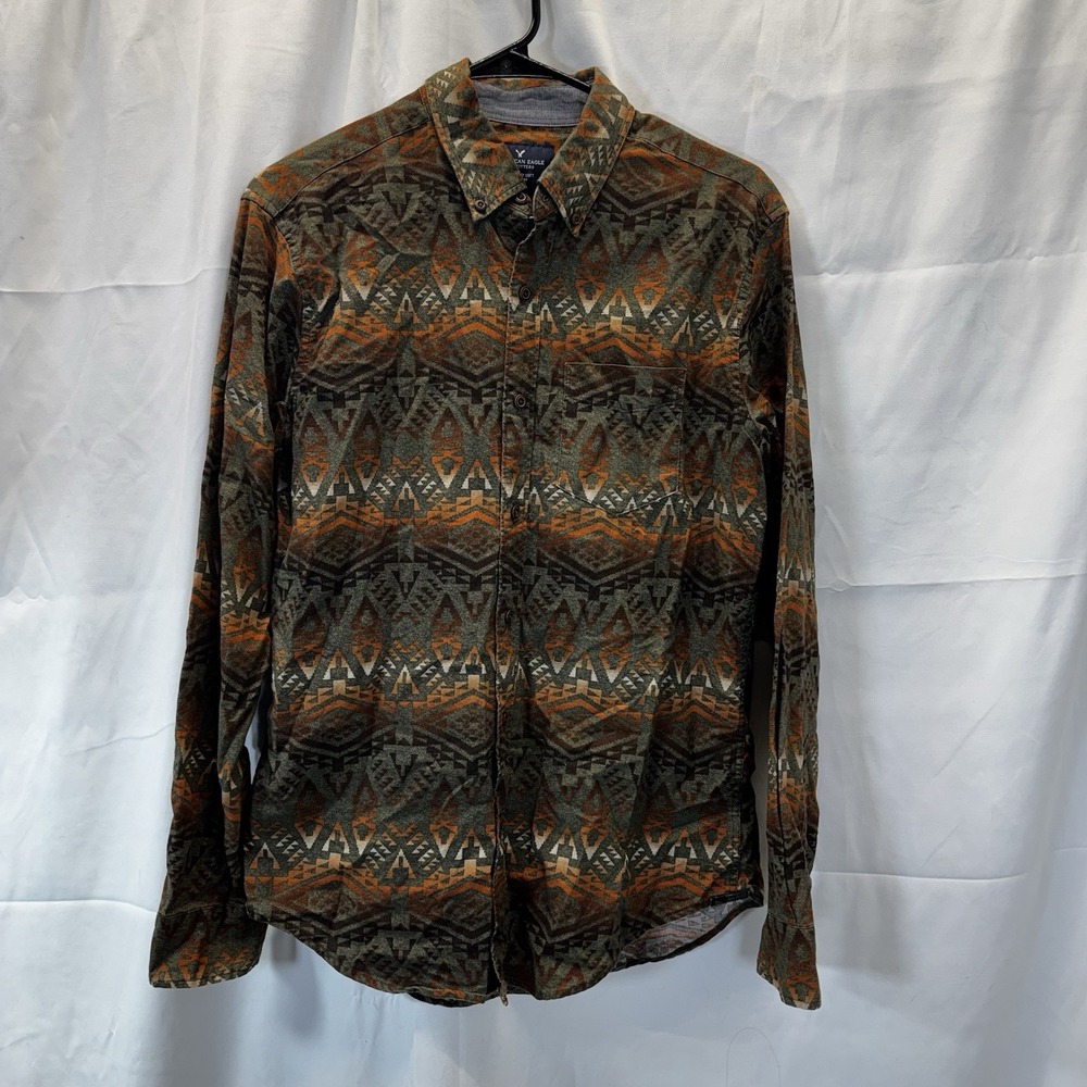 American Eagle Mens‎ Shirt Small Aztec Western Native Button Up Long Sleeve